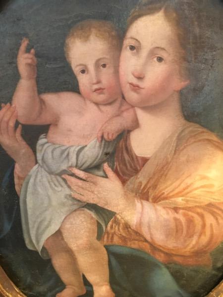 HSToile italienne représentant une vierge à l’enfant ( début XIX ème ) 