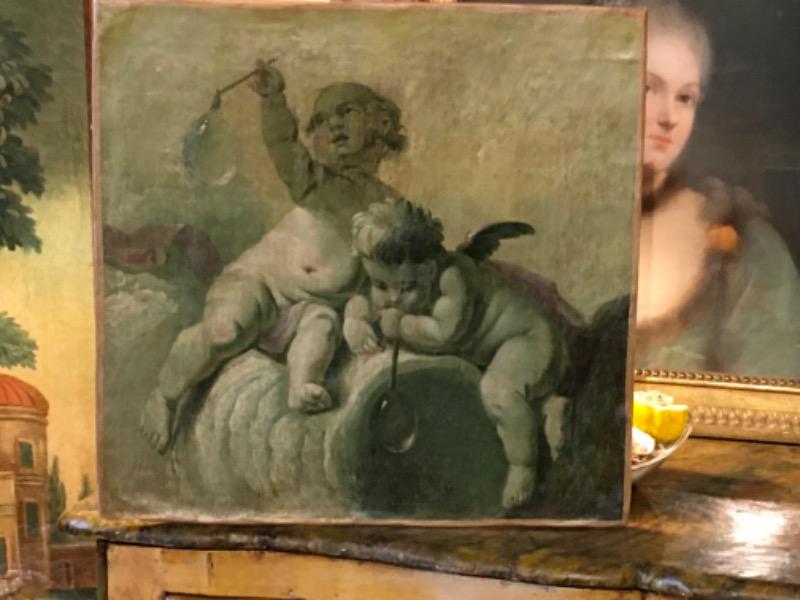 HSToile marouflée sur carton époque 18 ème ( putti )